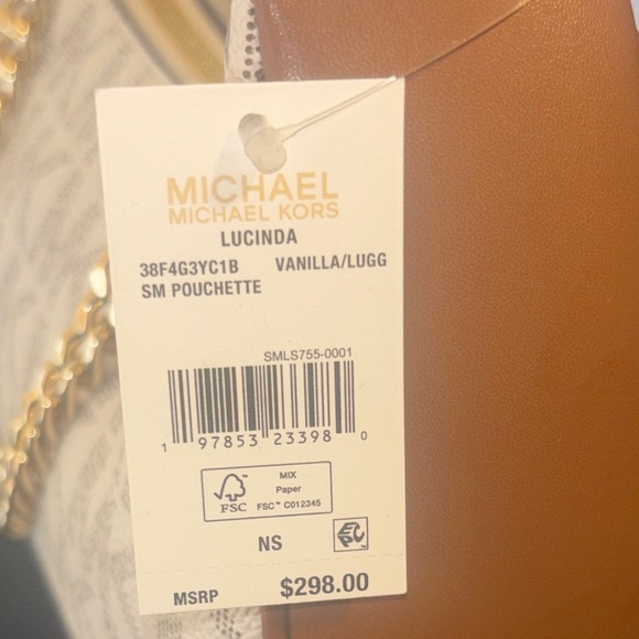 Michael Kors Cream Monogram Shoulder Bag with Gold Chain - Picture 2 of 7